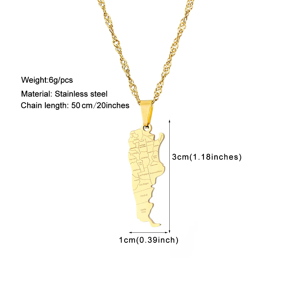 Mode argentine carte ville pendentif collier en acier inoxydable hommes femmes couleur or ethnique cartes bijoux cadeau
