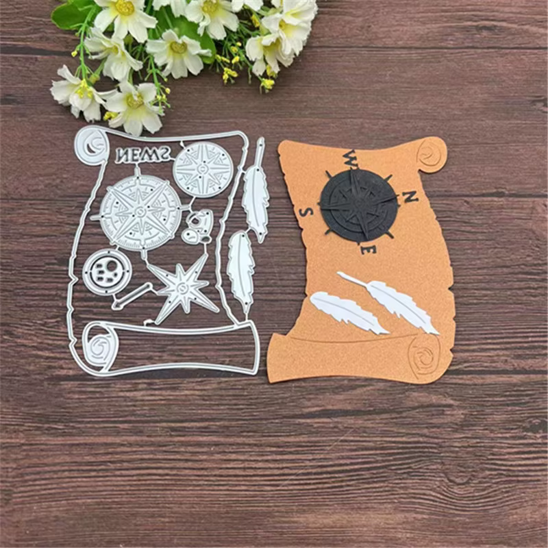 Ensemble de défilement de boussole, cadre, matrices de découpe en métal, pochoirs pour bricolage, scrapbooking, gaufrage décoratif, modèle d'artisanat
