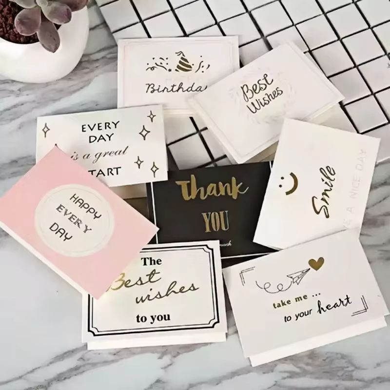  10/20/30 pièces merci/joyeux anniversaire/saint-valentin cartes or estampage souhait carte de voeux cartes cadeaux plié cadeau carte de Message
