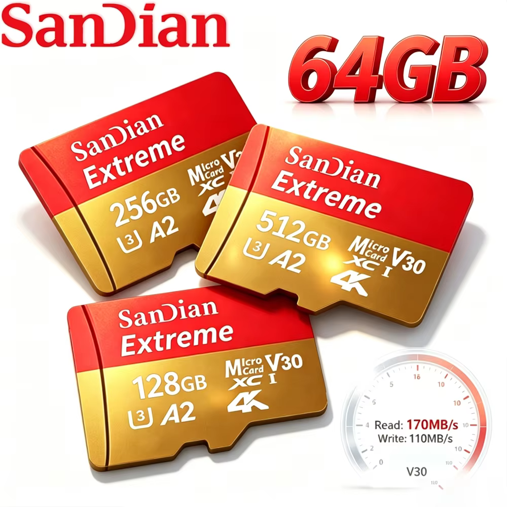 Carte mémoire Micro TF SD haute vitesse de qualité supérieure 128 Go 64 Go 256 Go 512 Go UHS-I U3 V30 2026 Nouvelle