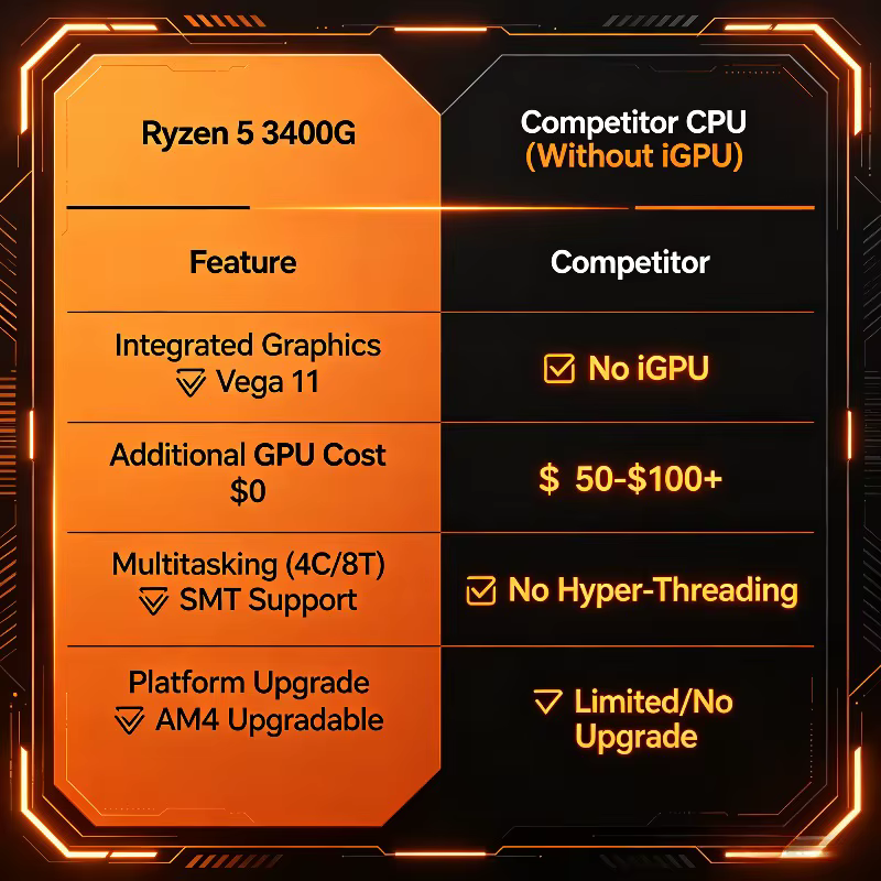 Processeur AMD Ryzen 5 3400G AM4 4 cœurs 8 threads APU 3