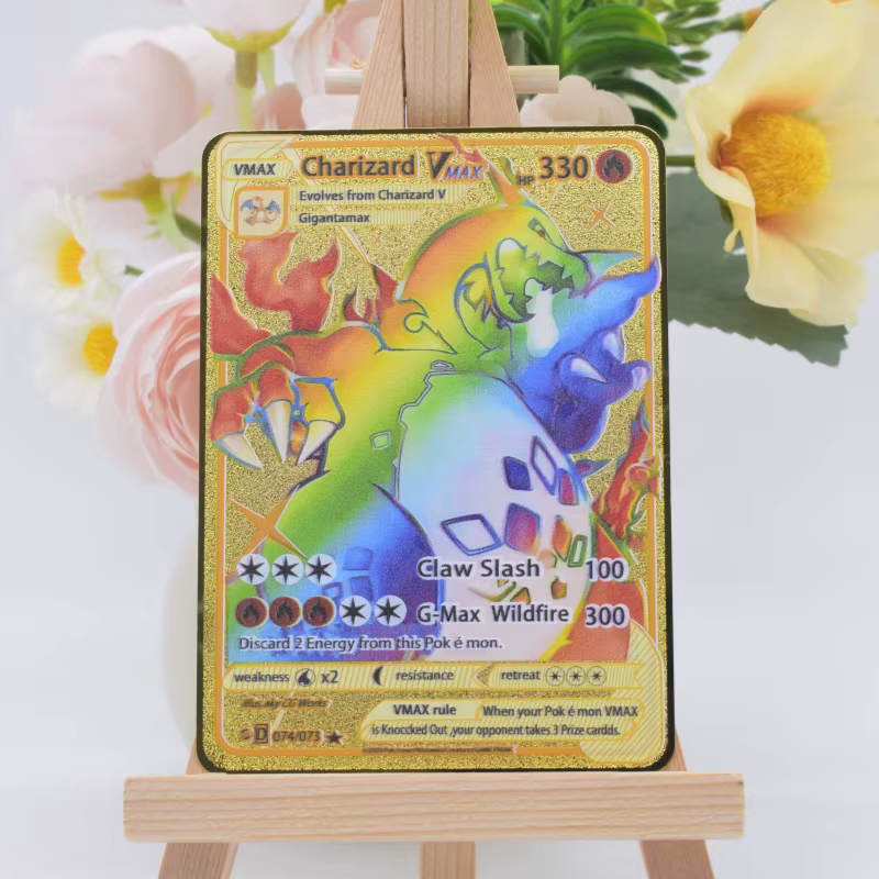 10000 Cartes Pokémon Métalliques Dorées Arceus Vmax en Anglais avec Lettres Pokmo en Fer Mewtwo Charizard GX Cadeau pour Enfants Jeu de Collection de Cartes