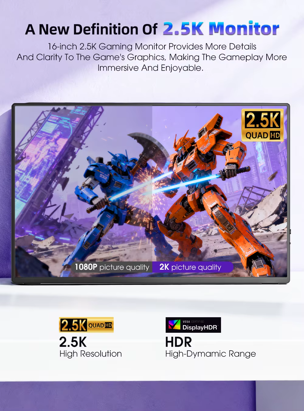 UPERFECT 16 "2K moniteur Portable 2560*1600 16:10 100% sRGB 500Cd/m2 120Hz affichage de jeu pour Xbox PS5 Switch