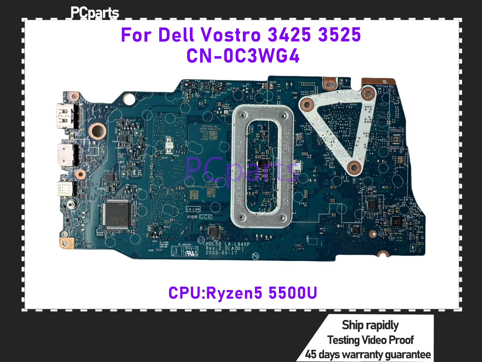 PCparts HDL5D LA-L945P pour Dell Vostro 3425 3525 carte mère d'ordinateur portable CN-0C3WG4 Ryzen5 5500U