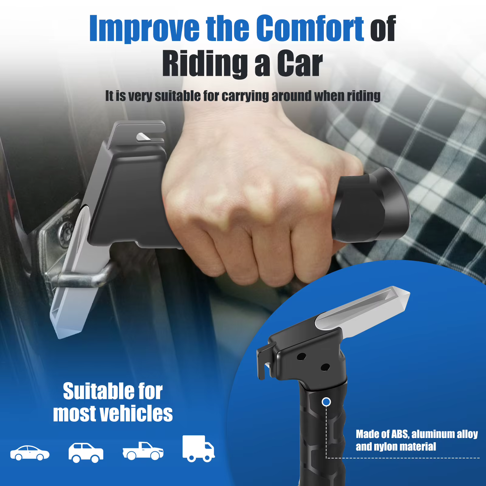 Poignée d'assistance de porte de voiture poignée de porte de voiture multifonctionnelle Portable 3 en 1 Support d'assistance brise-vitre pour personnes âgées handicapées
