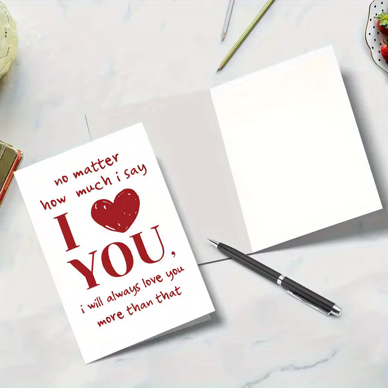 Carte d'amour romantique avec enveloppe, 1 pièce, pas de matière, combien j'ai dit que je l'aime toujours plus, Design rouge rose, 4x6 pouces, cadeau pour Couples