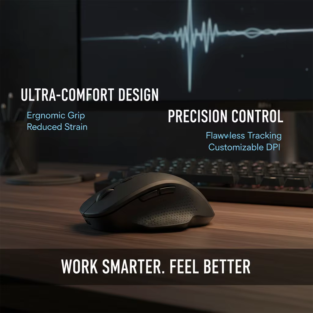 Souris sans fil double mode pour ordinateur portable, 6 boutons, 1600 DPI, conception ergonomique réglable, souris rechargeable pour ordinateur portable, PC, ordinateur de bureau