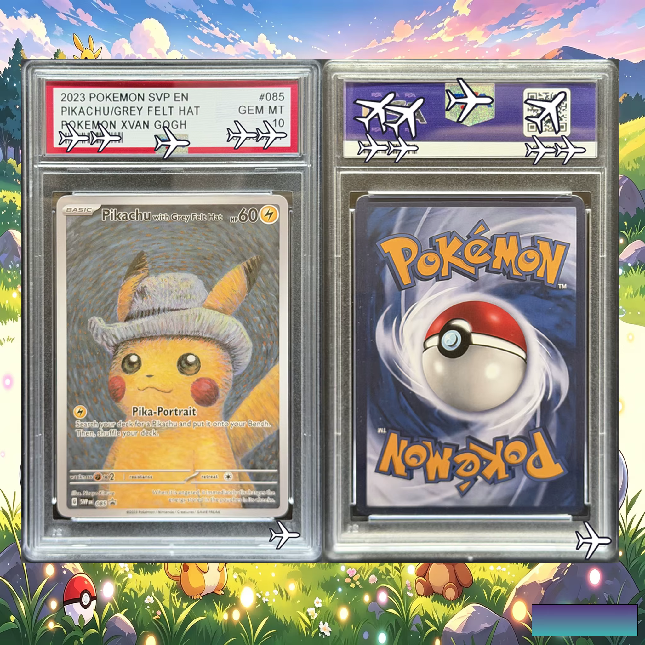 Carte de collection Pokémon Premium PTCG 2023 Van Gogh Museum Grey Hat Pikachu, réplique artistique personnalisée, excellent cadeau pour les fans de Pikachu