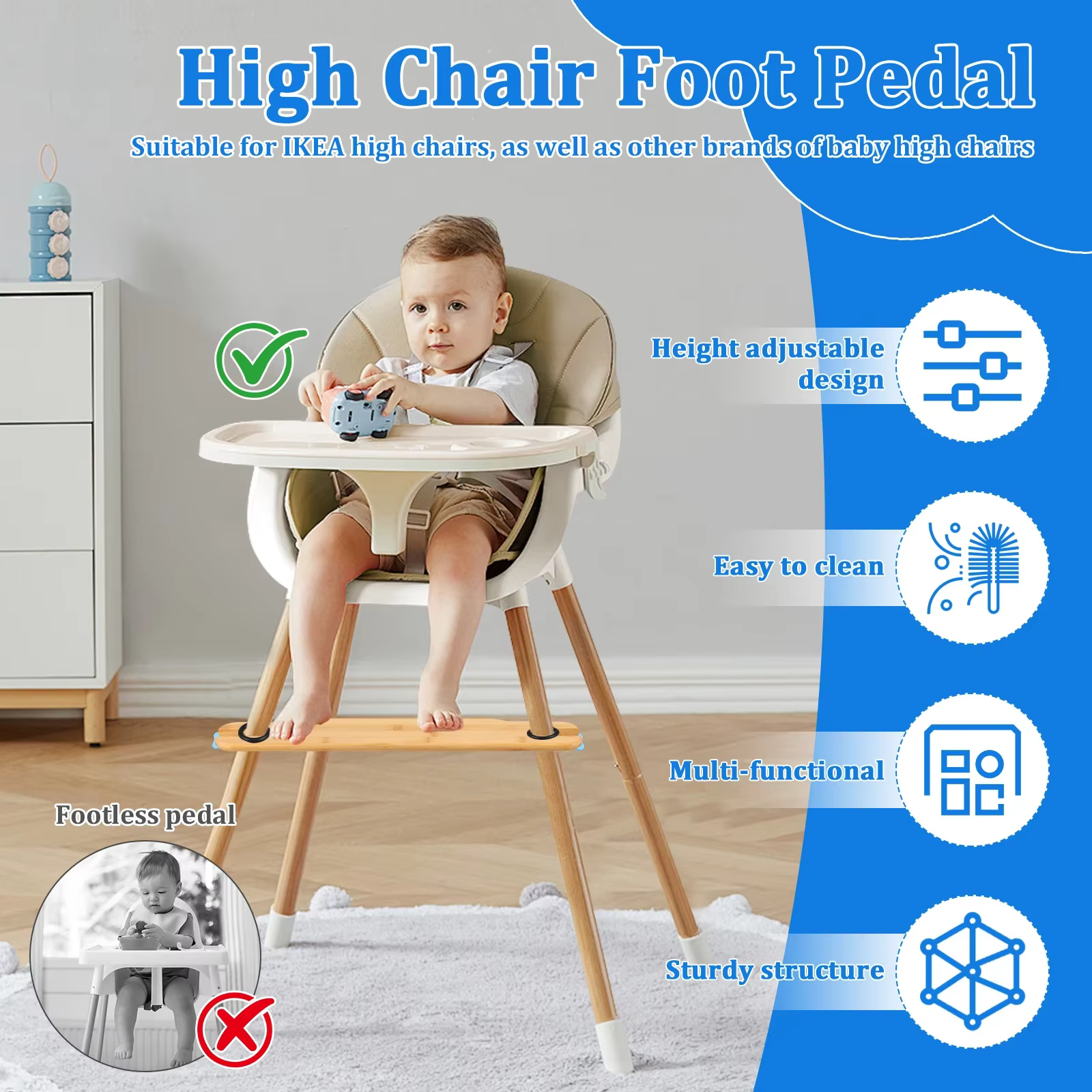Repose-pieds pour chaise haute en bambou, repose-pieds pour siège d'enfant, antidérapant, stable, réglable, accessoires de meubles pour enfants