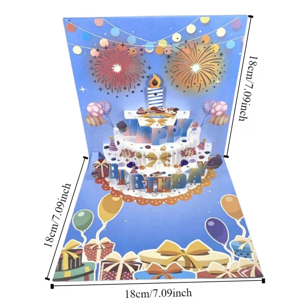 Carte de vœux musicale et lumineuse Joyeux Anniversaire à effet de découpe de papier creux, carte pop-up 3D créative avec bougie LED soufflable