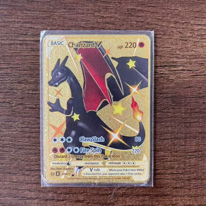 Cartes Métalliques Arceus Rayquaza Points, Cartes Super Métalliques Dorées Charizard, Cartes Anglaises Mewtwo Mega, Collection de Jeux Anime, Cadeau