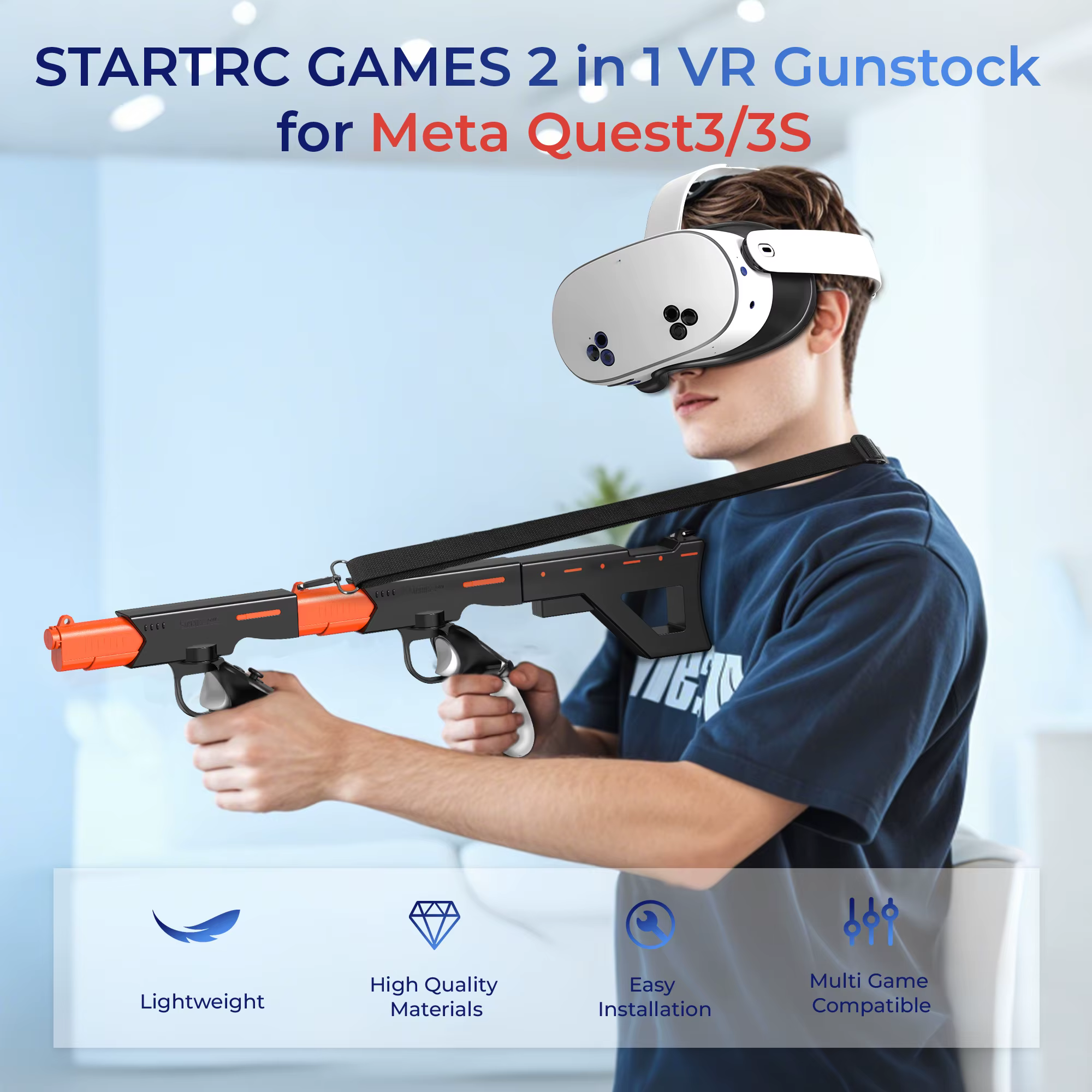 Jeux VR Gunstock pour Meta Quest 3/Quest 3S VR lunettes FPS poignées de jeu