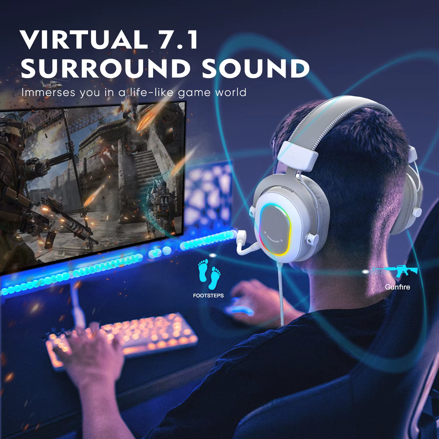 Casque de jeu FIFINE RGB avec son Surround 7.1/3-EQ/MIC