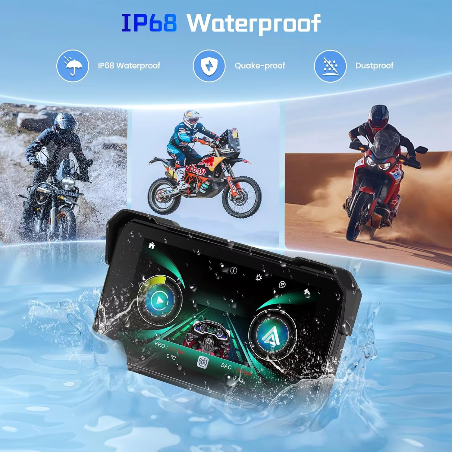 Navigation GPS portable pour moto de 5 pouces, écran étanche IPX7, Bluetooth sans fil, Carplay, Android Auto, moniteur de tableau de bord pour moto