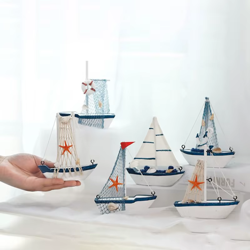 Décoration de bateau à voile en bois bleu