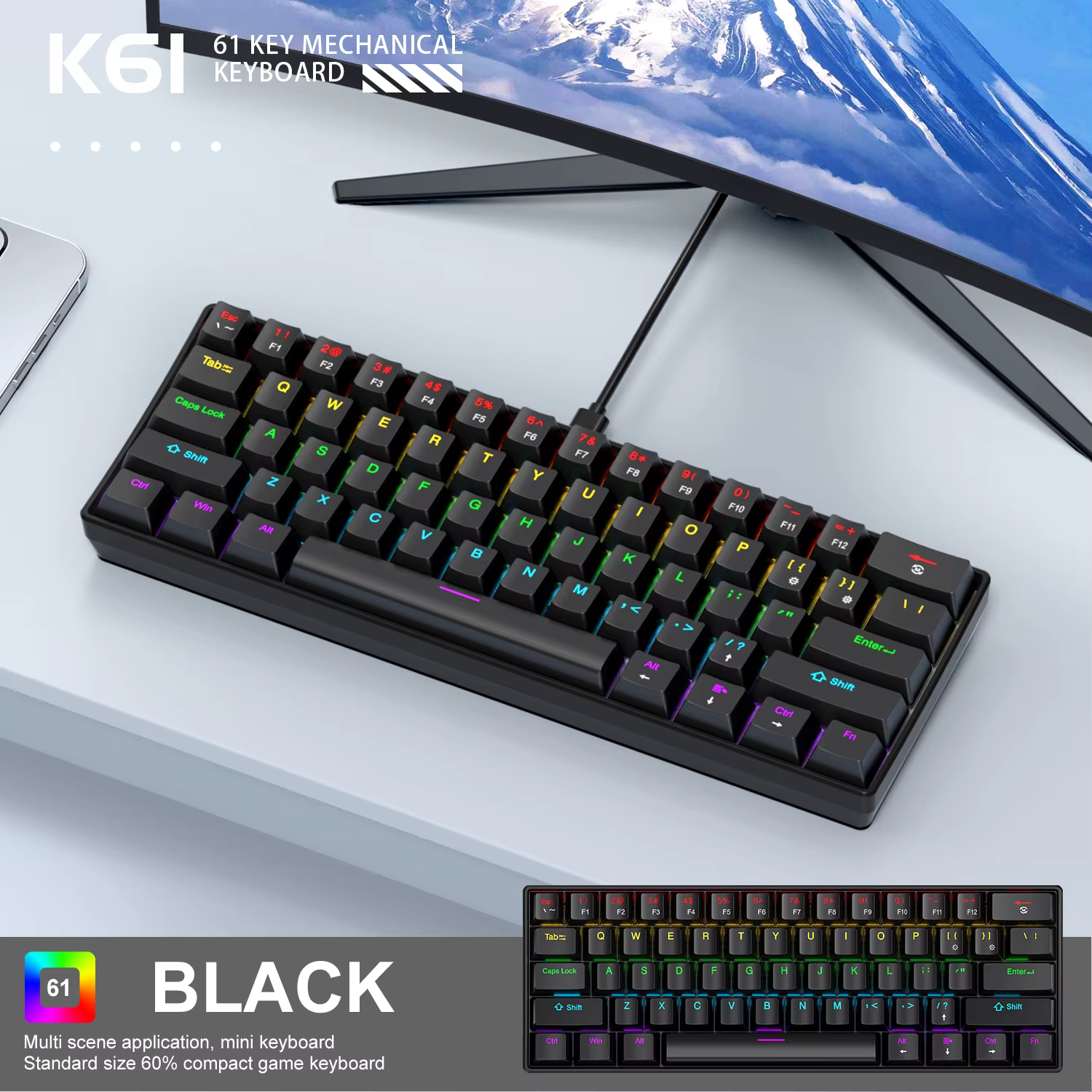 Clavier de jeu mécanique filaire K61 60%
