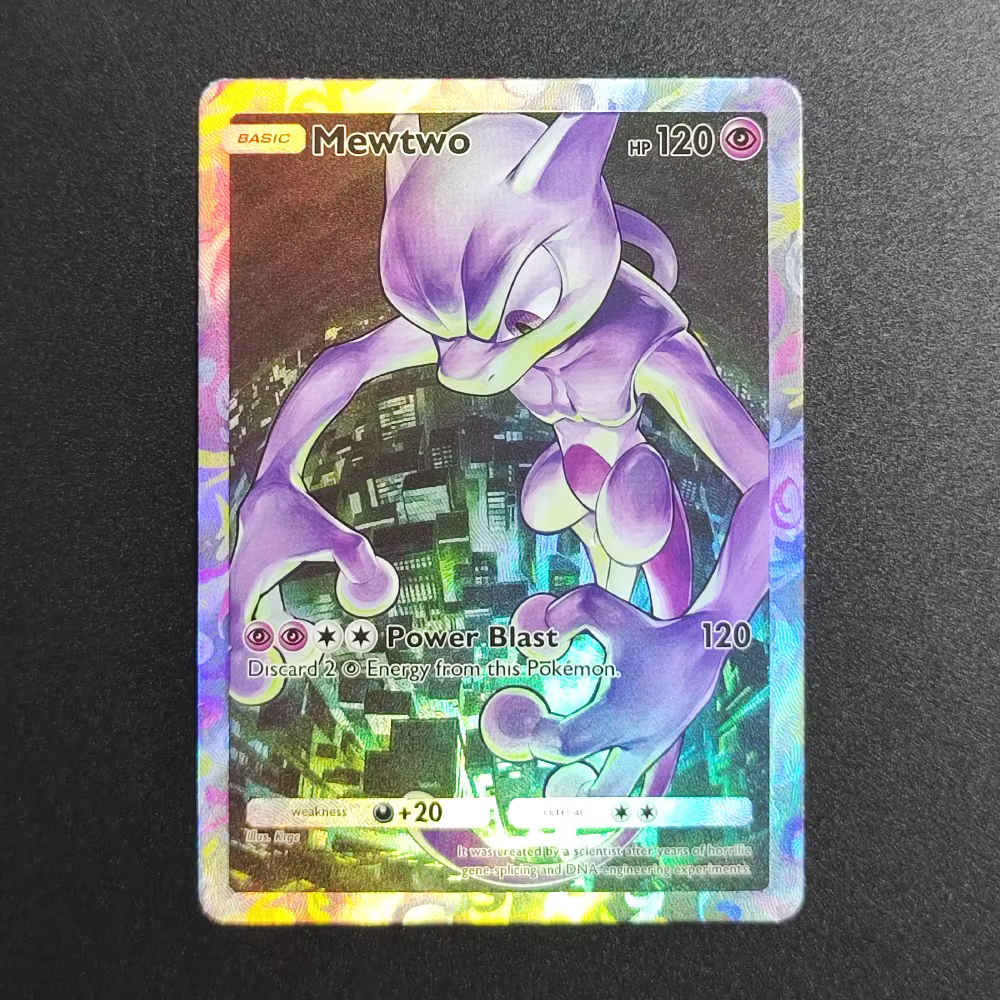 Carte de collection Pokémon TCG anglaise promotionnelle faite maison : Eevee, Mewtwo, Venusaur, Blastoise – Jouet texturé