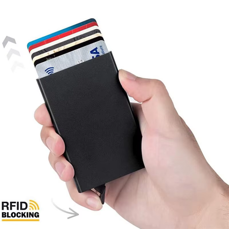 Rfid portefeuille intelligent porte-carte en métal mince mince hommes femmes portefeuilles Pop Up minimaliste étui pour carte d'identité petit sac à main noir portefeuilles pour hommes