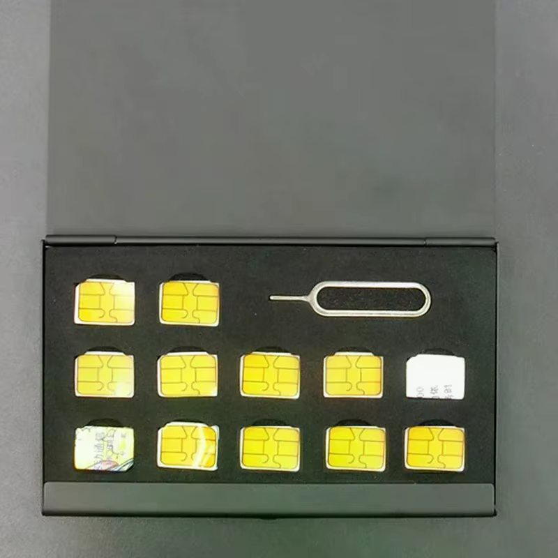 Boîtier de rangement portable en aluminium pour cartes SIM et cartes mémoire Nano, avec 12 emplacements pour cartes SIM et 1 emplacement pour carte PIN