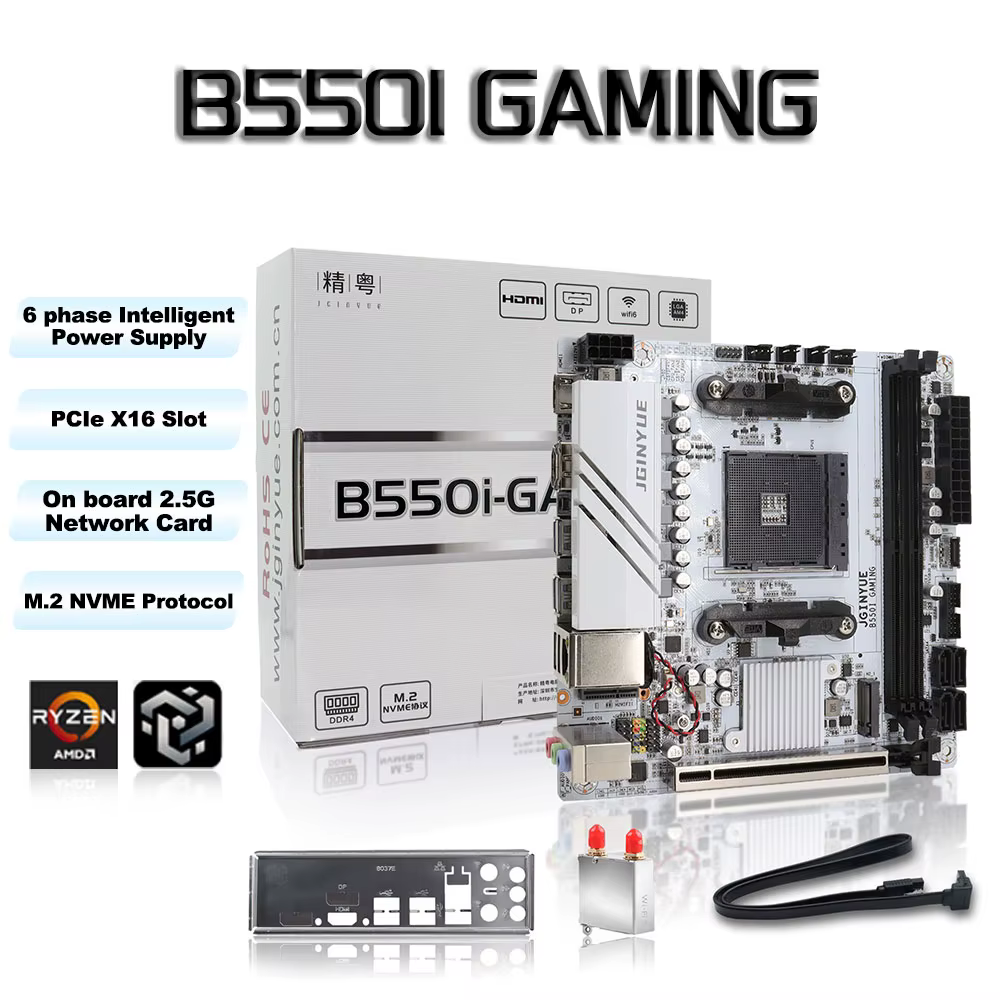 1 PC JGINYUE B550 série PC carte mère d'ordinateur AMD 2 * DDR4 double canaux ITX/M-ATX taille M.2 NVME 4 * SATA 3.0