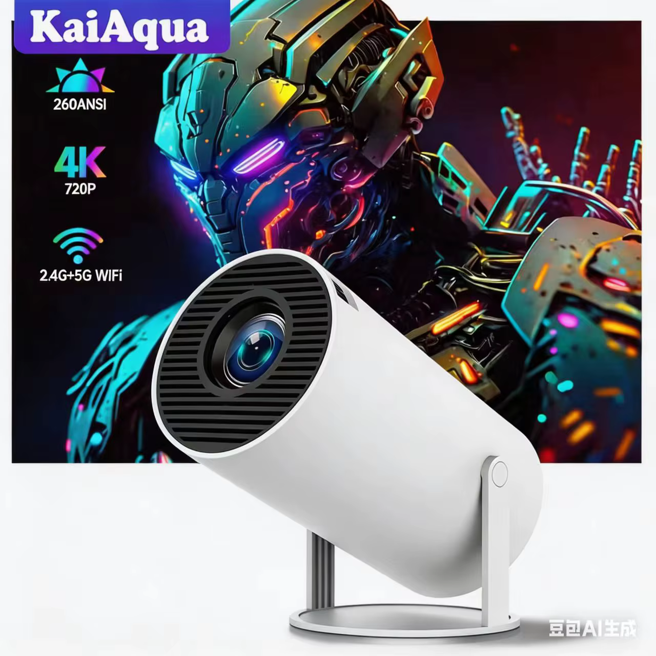 Projecteur Cylindrique Portable 1080P HD Compatible WiFi & Bluetooth 5