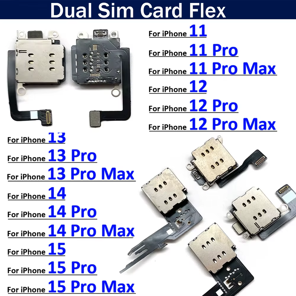 Plateau de carte SIM double, adaptateur de fente de prise, connecteur de lecteur, câble flexible, double carte SIM pour iPhone 11 12 13 14 15 Pro Max Plus Mini