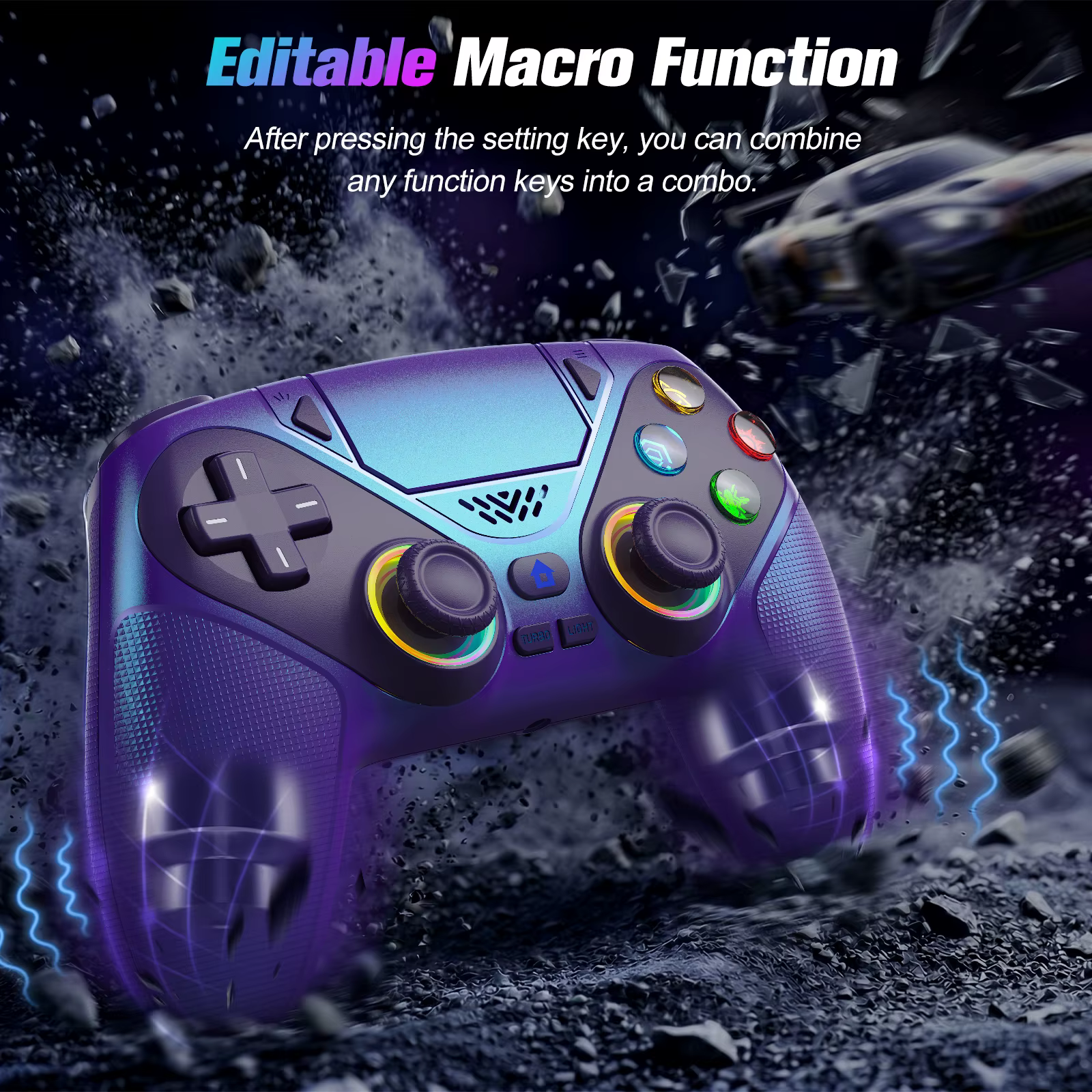 Manette de jeu RGB pour Playstation 5/PS5 Pro/Slim/PC, contrôleur sans fil PS5, double vibration, fonction Macro/Turbo, Joystick de jeu 3D