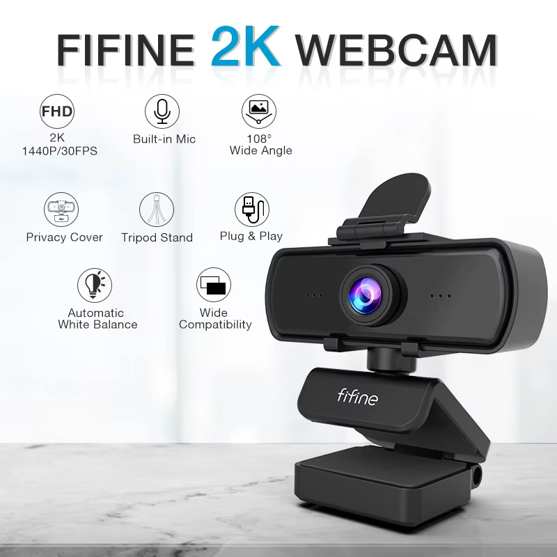 Webcam PC Full HD FIFINE 1440p avec Microphone