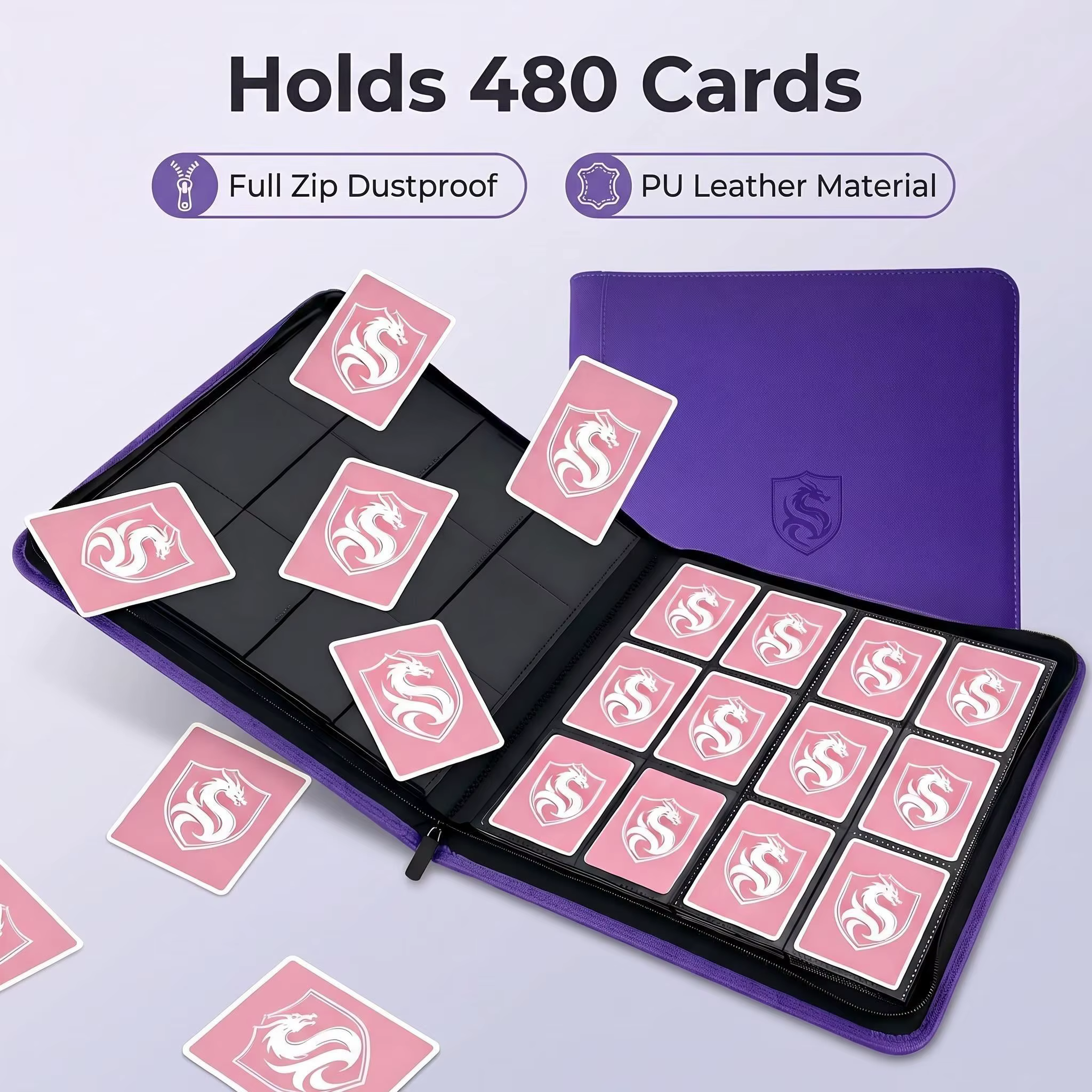 Classeur à cartes à insertion latérale de qualité supérieure à 12 emplacements, 20 pages intérieures épaisses, 480 emplacements pour cartes, comprend 50 pochettes pour cartes, disponible en cinq coule