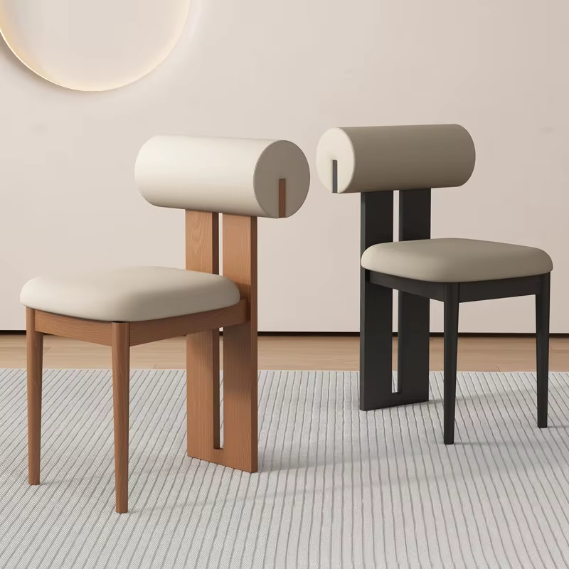 Chaise de salle à manger moderne et simple en bois massif avec dossier cylindrique souple pour personnes d'âge moyen, idéale pour la maison et l'hôtel