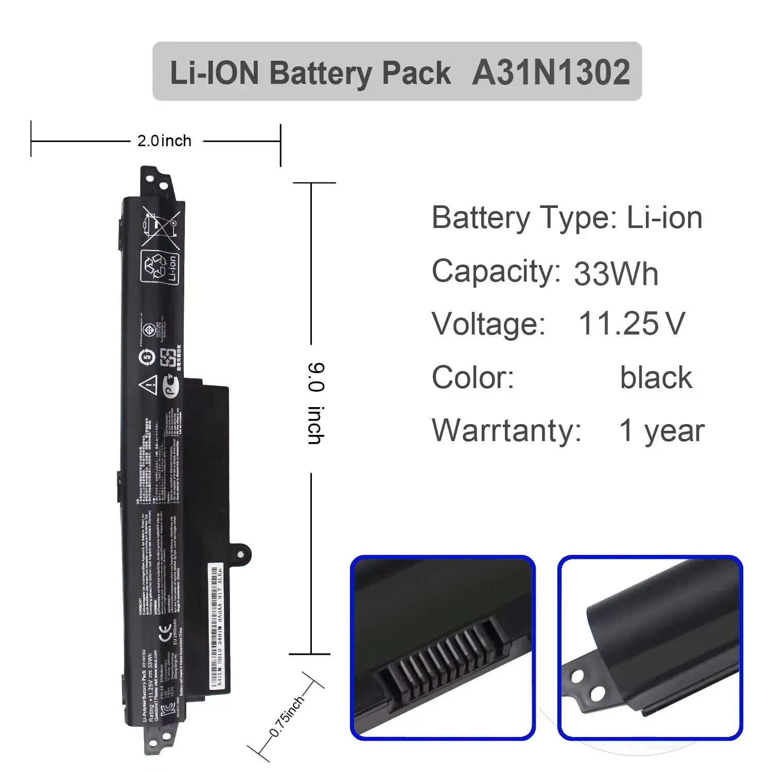 Batterie d'ordinateur portable pour Asus Vivobook X200CA X200M X200MA F200CA 11.6 "Série ordinateur