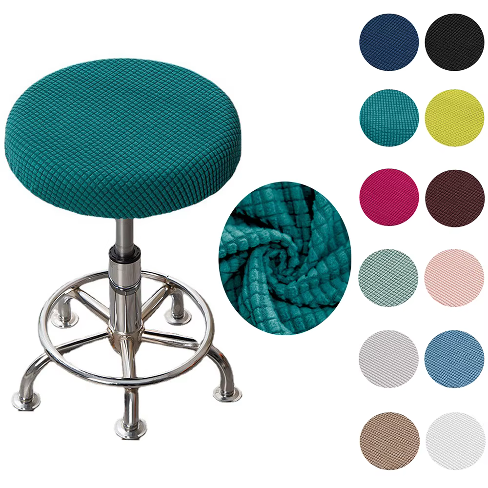 Housse de chaise ronde de couleur unie, housse de tabouret de salle à manger, housse de coussin de chaise élastique, housse de siège de Bar lavable, épaisse