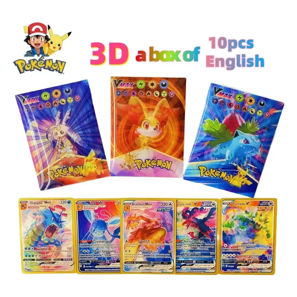 Cartes Pokemon 3D arc-en-ciel brillantes, 60 pièces, anglais Vmax Gx Charizard Pikachu, jeu de commerce, carte de combat, jouets pour enfants, 2024