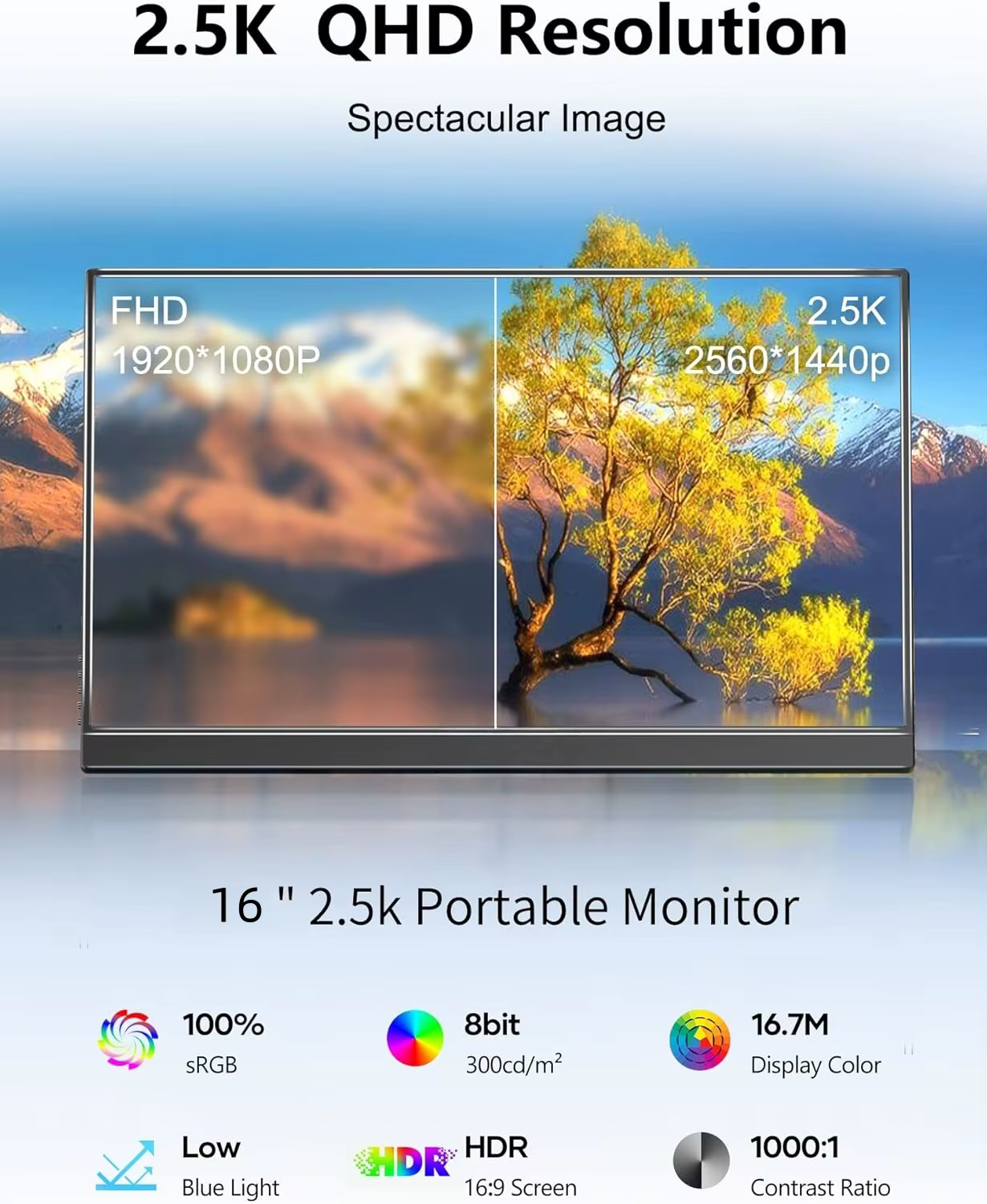 Uperfect 2K 144Hz 450nits portable Gaming moniteur 16 pouces 2560x1600 qhd