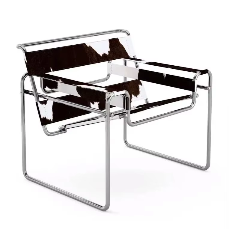 Vassili – chaise longue en cuir véritable, Style Bauhaus, une pièce moderne du milieu du siècle, avec cadre en tube inoxydable, mobilier de bureau haut de gamme