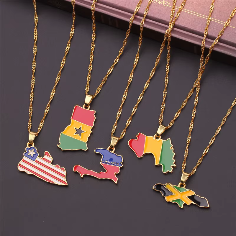 Collier avec drapeau de carte de pays pour femmes et hommes, nouvelle mode, Liberia, Haïti, jamaïque, Ghana, guinée, Nigeria, pendentif en alliage, chaîne, bijoux