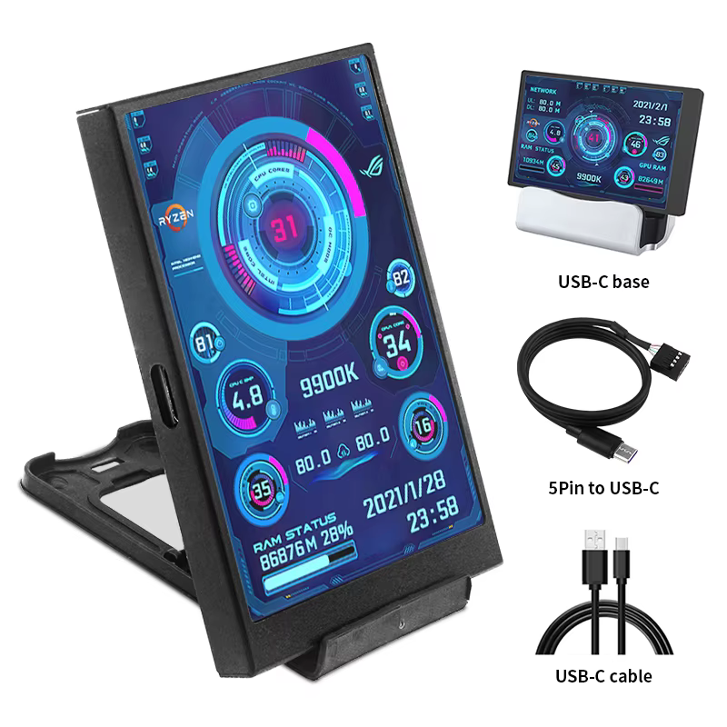 3.5/5 pouces IPS type-c écran secondaire Mini ordinateur USB affichage CPU GPU RAM HDD moniteur avec support boîtier en métal pas d'utilisation AIDA64