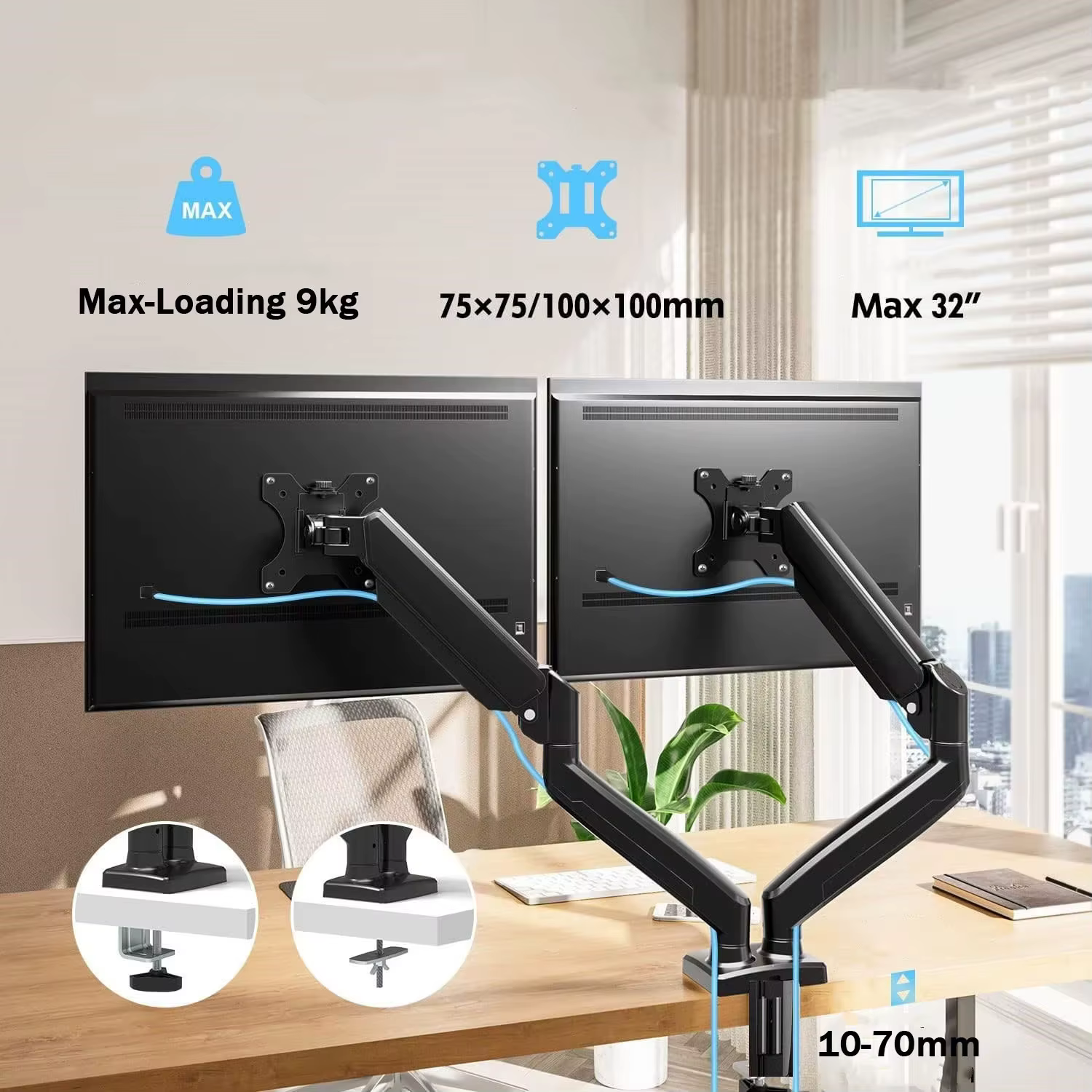 Support pour double moniteur pour écrans 13′′–32′′