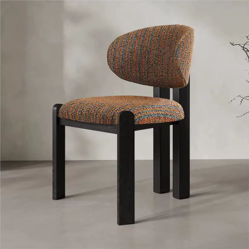 Chaise de salle à manger vintage Joylive en bois massif, style rétro, tissu crème, chaise française naturelle et confortable