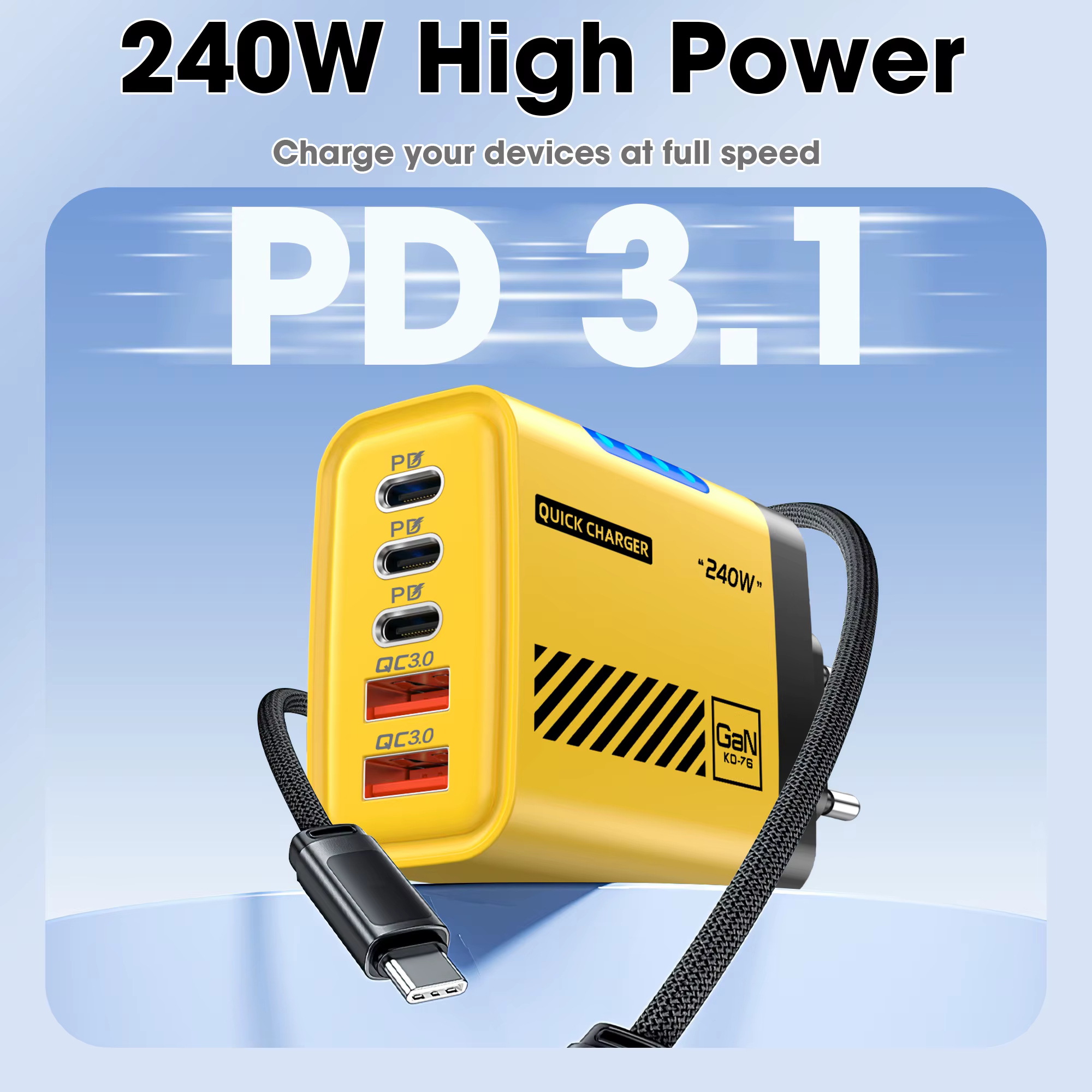 5 ports GaN USB C chargeur 240W PD