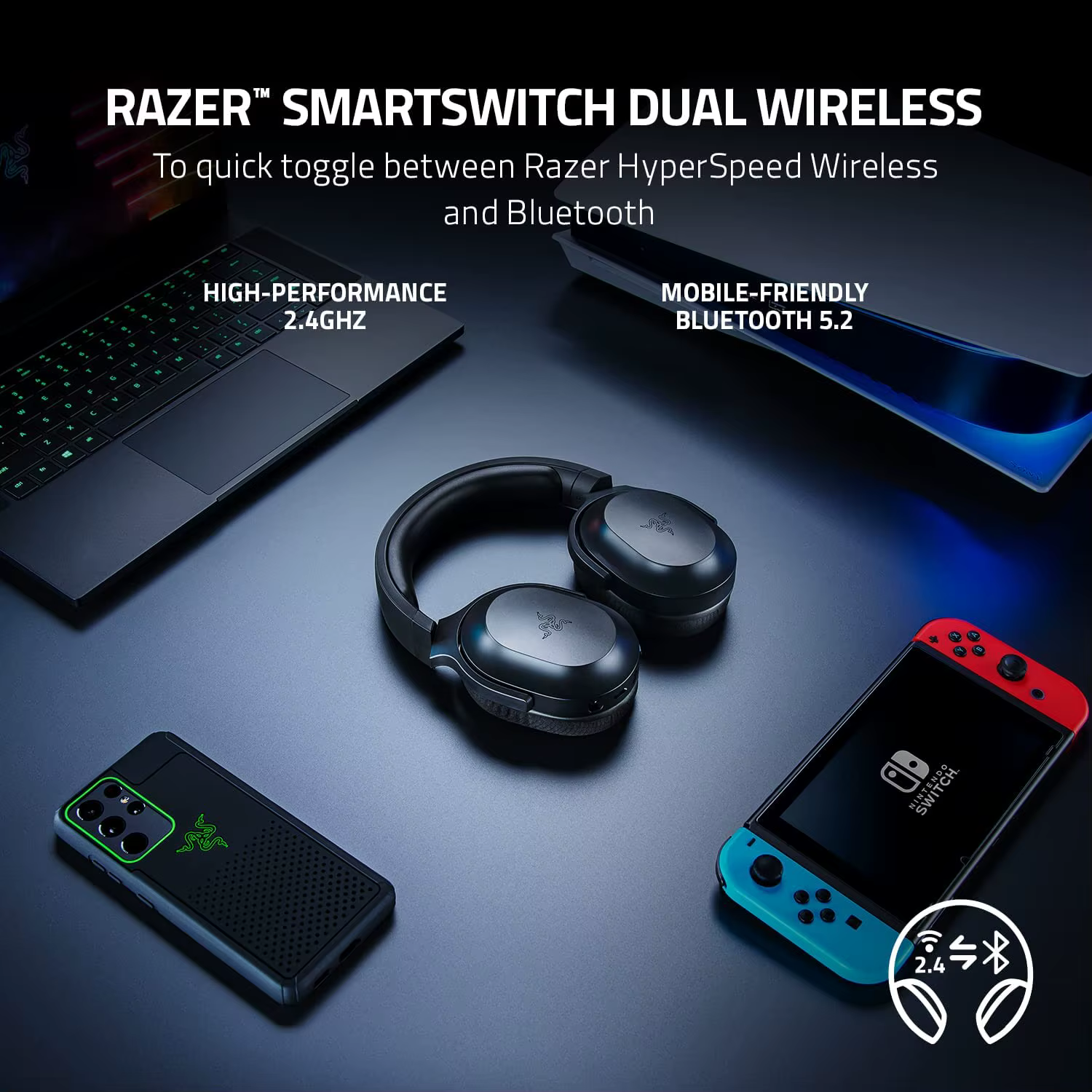 Razer Barracuda X Bluetooth sans fil + 2.4 GHz casque de jeu sans fil modèle 2022 multi-plateforme léger 250g 40mm pilotes
