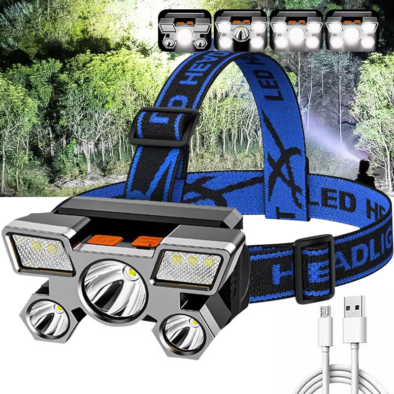 Lampe de Sauna Portable Rechargeable par USB, Torche à 5LED avec Batterie spatirée, Idéal pour le Travail, la Pêche ou le Camping