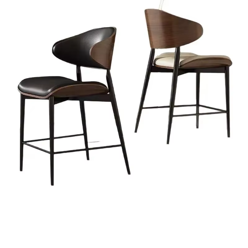 Meubles de cuisine et de bar FY, tabourets de bar modernes et industriels, chaises réglables en hauteur avec revêtement en cuir, dossier incurvé en fer