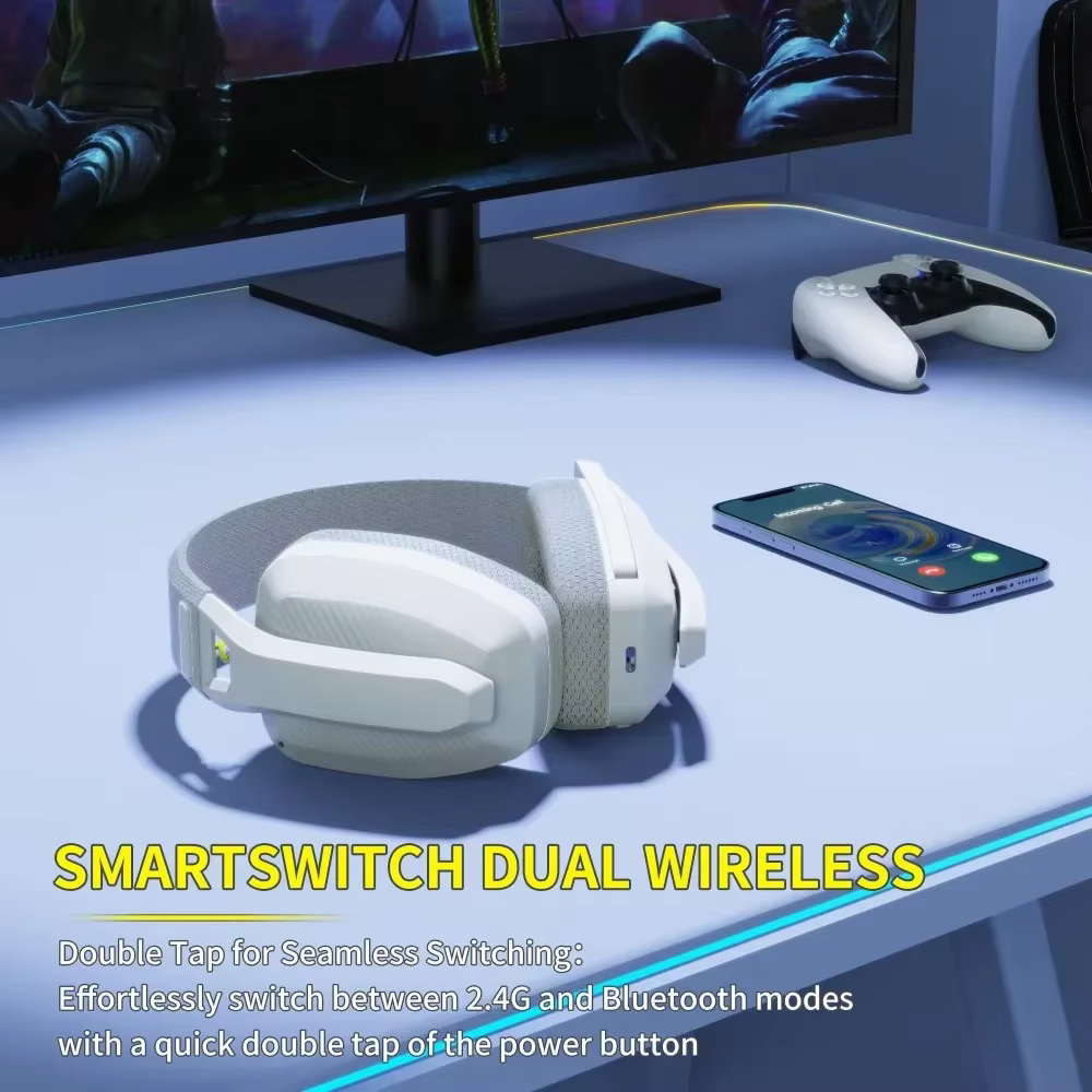 BINNUNE BW06 2.4 GHz casque de jeu Bluetooth avec micro pour PS5 PS4 PC Mac Playstation
