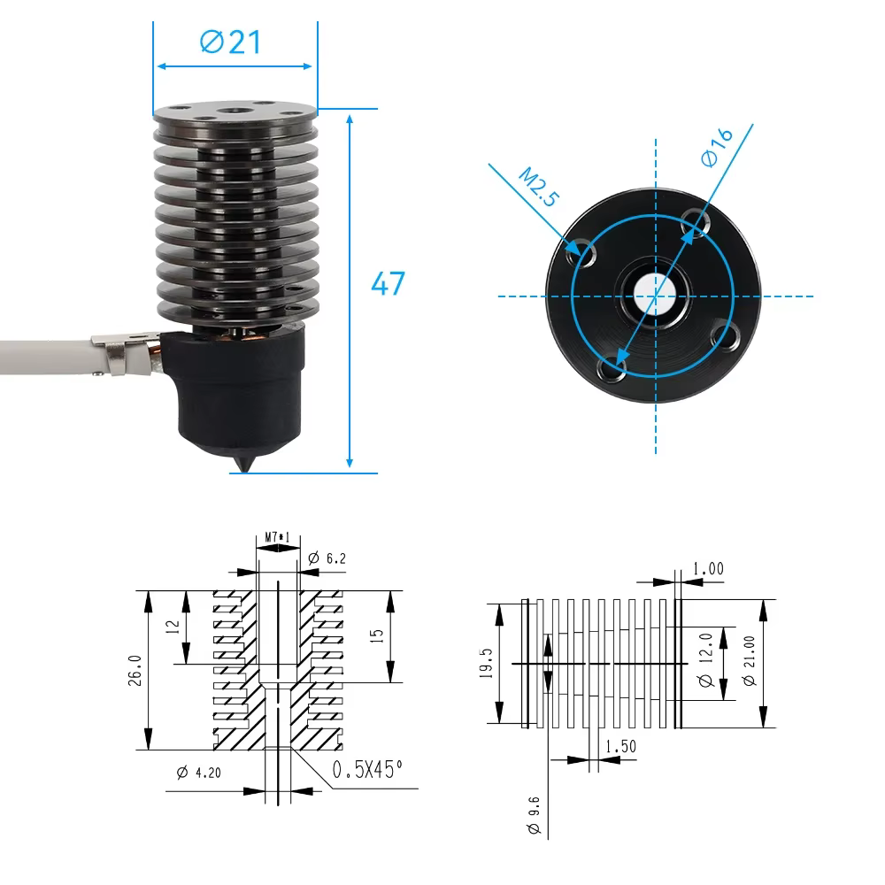 Volcan Hotend E3D V6 24V 50W 60W pour Voron 2.4 imprimante 3D tête d'impression à noyau chauffant en céramique