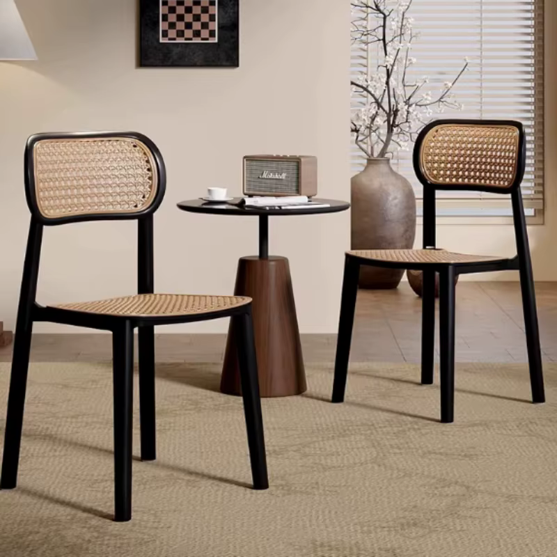 Chaises de salle à manger nordiques médiévales en rotin, design Art Déco, chaises de restaurant noires, chaise de bureau individuelle, mobilier Silla Para Escritorio