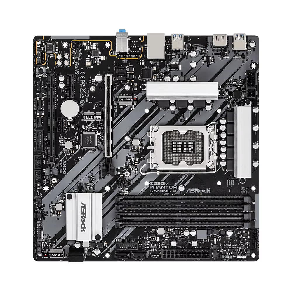 Carte mère ASRock Z690M PHANTOM GAMING 4 LGA 1700 Intel Z690 compatible avec les processeurs 14900KF 12700K 12400F