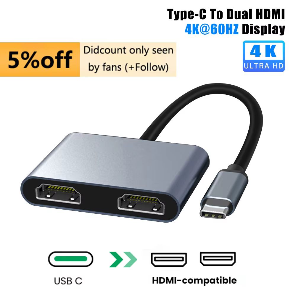 Hub USB C à 2 ports vers double répartiteur HDMI