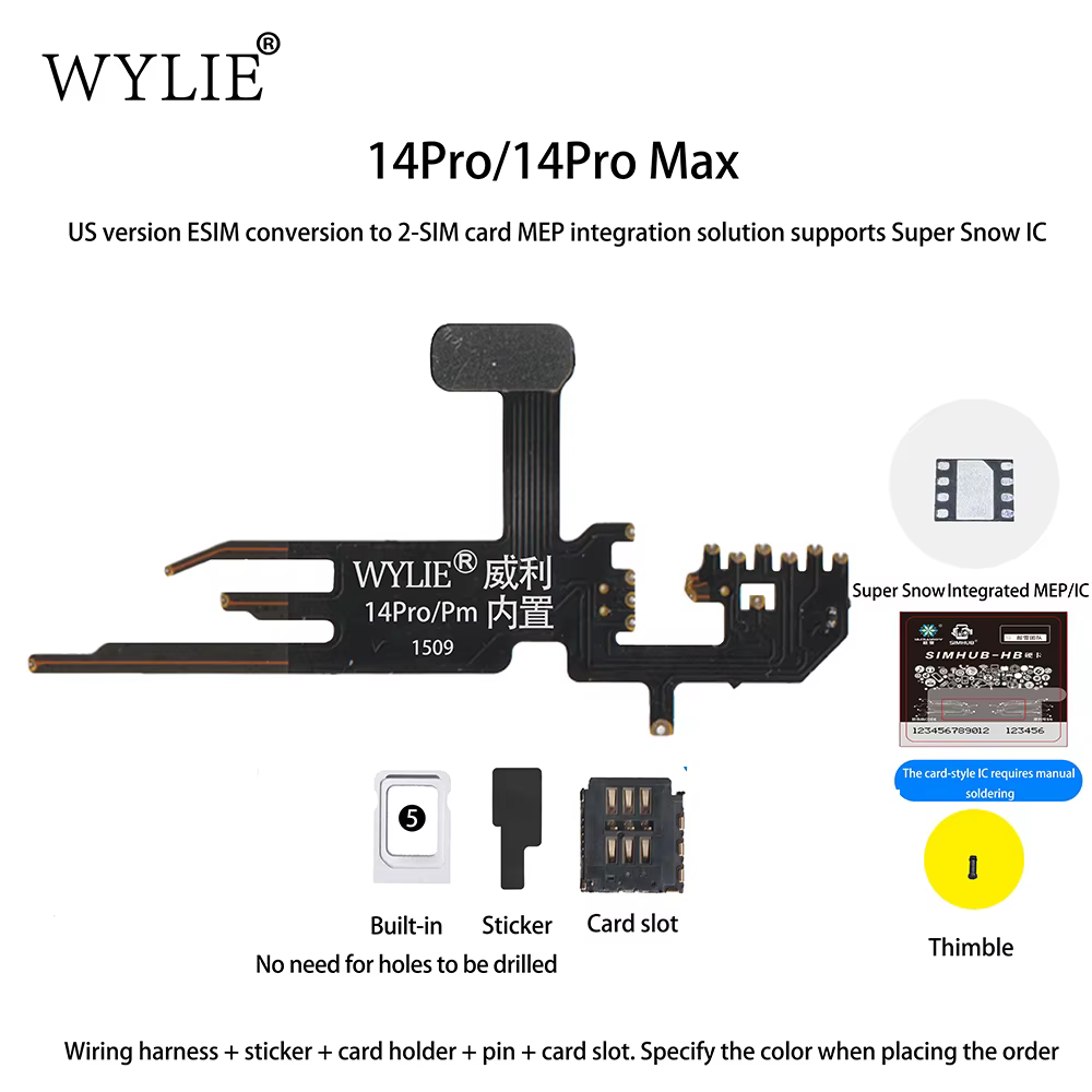 Wylie plateau de carte intégré Esim vers Sim câble flexible double carte pour iPhone 17 16 15 14 Pro Max Support d'intégration MEP Super Snow IC