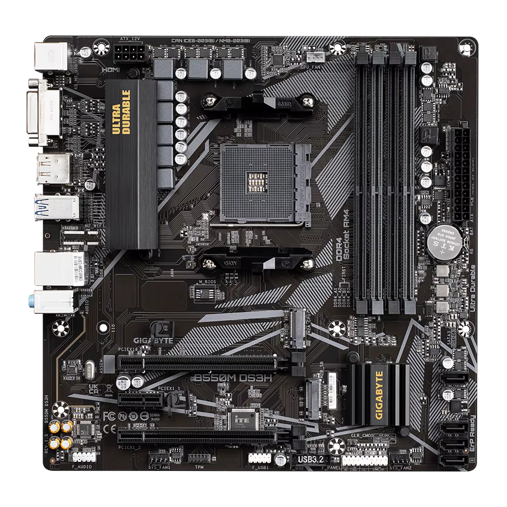 Carte mère GIGABYTE B550M DS3H AM4 compatible avec les processeurs AMD B550 Ryzen 5 5600G/5600X